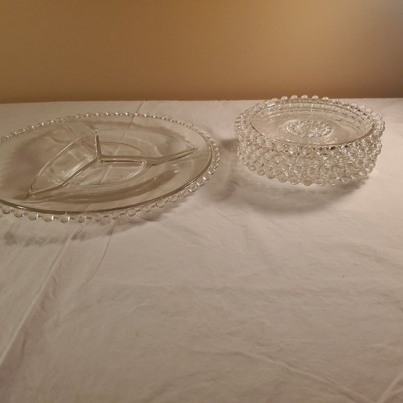 Candlewick Relish Pickle Dish and 6 plates set of 7, Vintage from France, - Picture 13 of 16